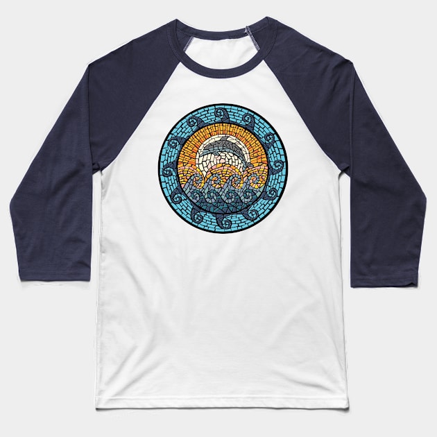 Dolphin Mosaic Baseball T-Shirt by Dragonbudgie